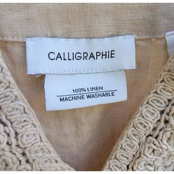 calligraphie tan linen blouse size med - Picture 2 of 3
